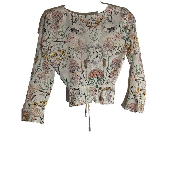 Topshop Leopard and Floral Print Ruched Crop Top Blouse Size 0 Crop Bohemian - Picture 3 of 5